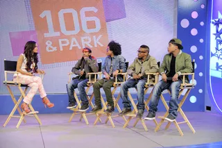 Rocsi with Mindless Behavior - Mindless Behavior prepare to answer questions from fans with Rocsi Diaz at 106 &amp; Park, April 4, 2012. (photo: John Ricard / BET)