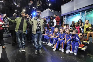 Mindless Behavior - Mindless Behavior dances as their video plays on the big screen at 106 &amp; Park, April 4, 2012. (photo: John Ricard / BET)