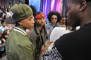 Mindless Behavior with Producers - Mindless Behavior talk with producers during a commercial break at 106 &amp; Park, April 4, 2012. (photo: John Ricard / BET)