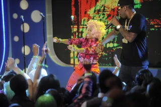 Too Good - Nicki Minaj performs with Safaree at 106 &amp; Park, April 3, 2012. (photo: John Ricard / BET)