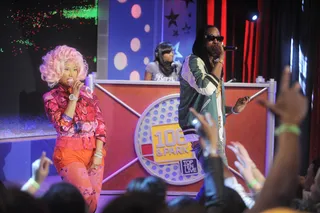 Beez on 106 – April 4, 2012 - When Nicki Minaj took over 106 &amp; Park in early April, she brought a bevy of guests, one of which was 2 Chainz who appeared on her single "Beez In The Trap." Days later, 2 Chainz himself dropped by the music countdown show and brought a very special guest of his own.&nbsp;  (Photo: John Ricard/BET)