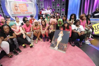 Ready for Show - The Barbs await Nicki Minaj at 106 &amp; Park, April 3, 2012. (photo: John Ricard / BET)