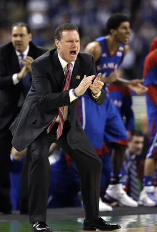 Second Half Rally - Kansas head coach Bill Self calls out during the second half of the game. The Jayhawks regrouped for an impressive late second half rally. (Photo: AP Photo/David J. Phillip)