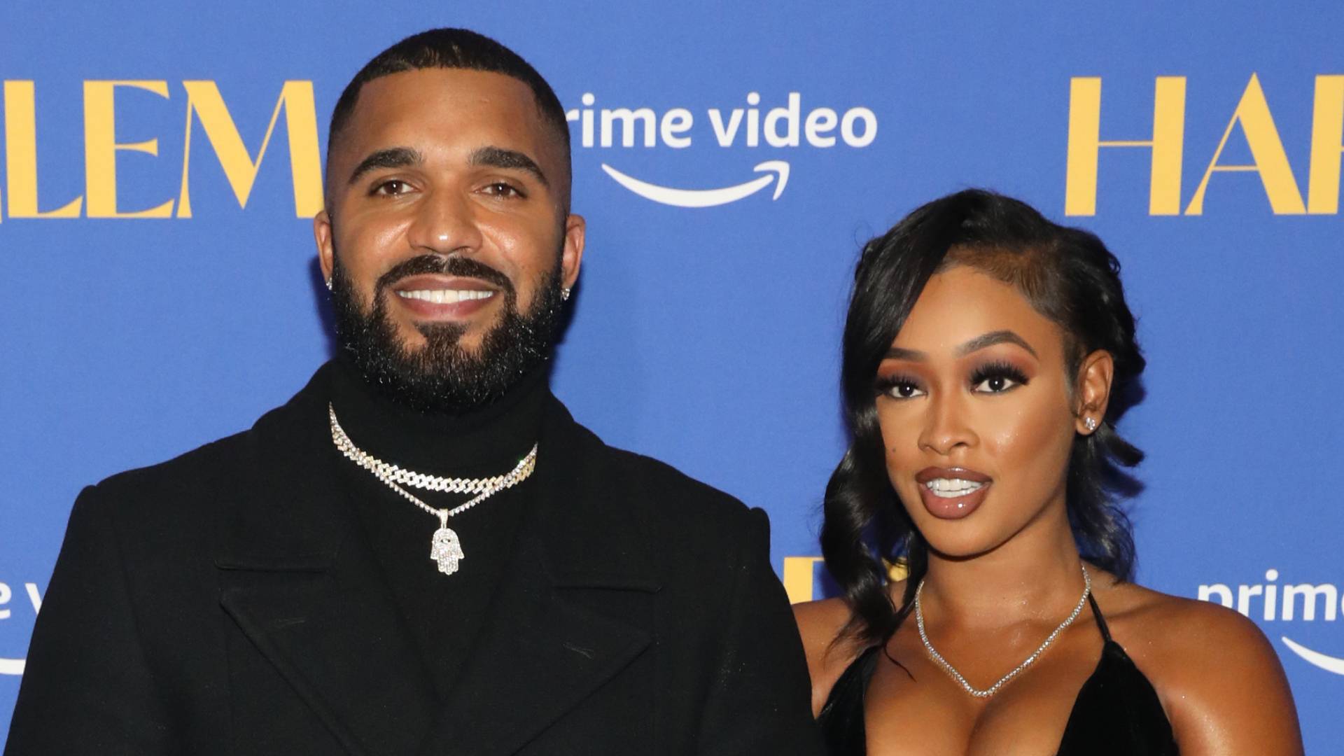 Tyler Lepley and Miracle Watts attend Prime Video's "Harlem" Premiere Screening and After Party at AMC Magic Johnson Theater on December 01, 2021 in New York City. 