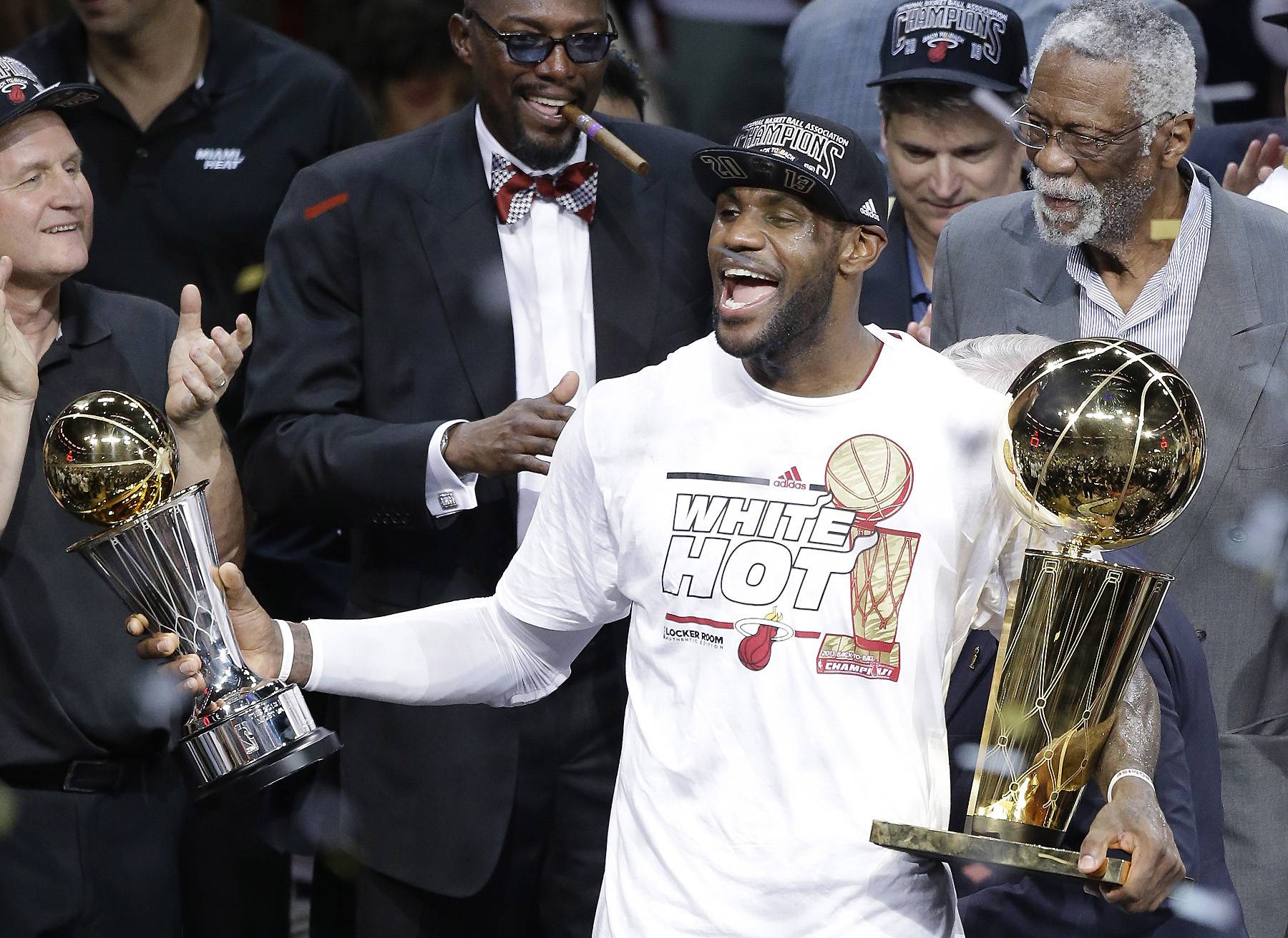 LeBron James on winning a second NBA title with the Miami Heat: - “The vision I had when I decided to come here is beginning to come true. To win back-to-back championships is an unbelievable feeling. This is what it’s all about.”(Photo by Ronald Martinez/Getty Images)