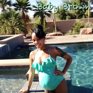 Monica @monicamylife - Monica is adorable chillin' in the pool in her blue one-piece. The singer also looks like she might pop any moment! She is definitely on our baby watch.&nbsp;(Photo: Instagram via monicamylife)