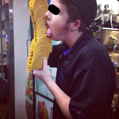 Taco Bell Trouble - Last March, a Taco Bell employee from California was seen licking a stack of taco shells in an image posted to a public Facebook page. Taco Bell said the shells were being used for training purposes and were not served to patrons (however, the employee was still fired for the sickening prank). (Photo: Facebook via Taco Bell)