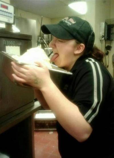Mashed Potato Mishandling - You may never look at Kentucky Fried Chicken's home-style mashed potatoes the same again. In February, an image of an employee at a Tennessee KFC goofing around with a pan full — including a shot of her licking them — quickly spread across the internet (KFC later said those potatoes were not served to customers). Both the potato licker and the employee who snapped the shots were terminated, the fast food chain told a Tennessee news station. (photo: Facebook via WjhlTV11)