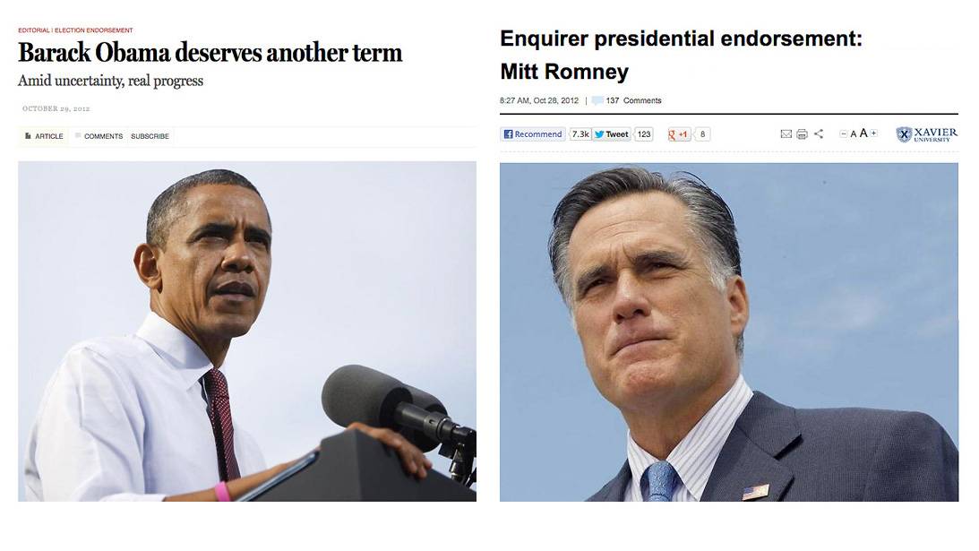 Obama and Romney Newspaper Endorsements