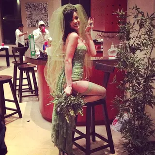 Rihanna - Read on for our recap of the most frightfully fun Halloween looks of 2012 and tell us: which is your favorite in the comments section below.  Rihanna hosted a private Halloween party at Greystone Manor in West Hollywood and arrived in a green &quot;Mary Jane&quot; wedding dress.   Click through for more of last year's best celebrity costumes. (Photo: Instagram via Rihanna)