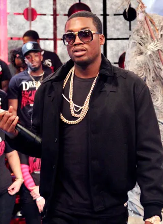 One Cool Bro - Meek Mill visits 106 &amp; Park. October 31, 2012(Photo: Randy Smith/BET)