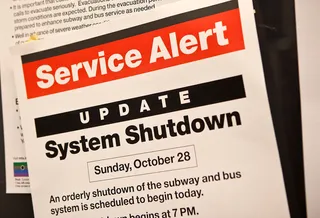 Shut Down - A sign announced the temporary closure of the New York subway system due to Hurricane Sandy. New York shut down the entire public transit system starting at 7 p.m. Sunday night.&nbsp;(Photo: Andrew Burton/Getty Images)