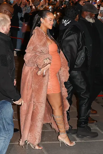 Pregnant Rihanna Rocks Leather Mini Dress During Fashion Show in Paris