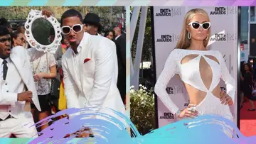 Nick Cannon and Paris Hilton on BET Buzz 2020.
