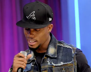 Okkkk - B.o.B on 106 &amp; Park for Coca Cola's Wild out Wednesday.&nbsp; June 13, 2012. (Photo: Dane Delany / BET)