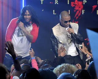 Lean Wit It - Trey Songz and Waka Flocka Flame performing on 106 &amp; Park, June 13, 2012.&nbsp;(Photo: Dane Delany / BET)