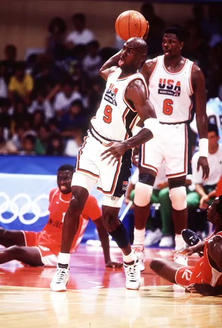 Tongue Tied - Michael Jordan loosens up during a game against Angola.&nbsp;(Photo: Getty Images)