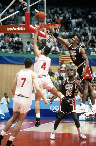 Not So Fast - Drazen Petrovic of Croatia attempts to lay the ball up over Scottie Pippen. (Photo: Mike Powell/Getty Images)