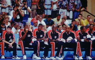 Pensive Moment - The team gets its thoughts together before the next match during the 1992 Olympic Games. (Photo: Mike Powell/ALLSPORT)