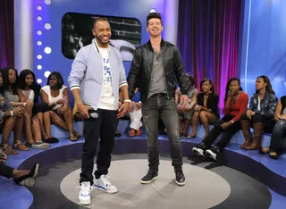 Look Up - Terrence J and Robin Thicke at 106 &amp; Park, June 12, 2012. (Photo: John Ricard / BET)