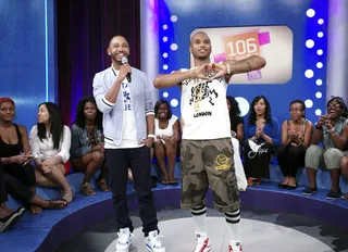 I Heart You - Trey Songz gives a heart to an audience member at 106 &amp; Park, June 12, 2012. (Photo: John Ricard / BET)