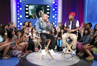 Have A Seat - Chris Brown and Terrence J at 106 &amp; Park, June 11, 2012. (Photo: John Ricard / BET)