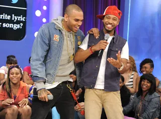 Lean on Me - Chris Brown and Terrence J at 106 &amp; Park, June 11, 2012. (Photo: John Ricard / BET)
