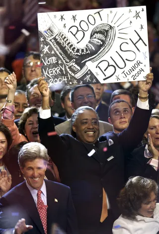 Taking a Stand - Rev. Al Sharpton had a special message for George W. Bush during the 2004 Democratic National Convention in Boston, Massachusetts. (Photo:&nbsp; Douglas Graham/Roll Call/Getty Images)