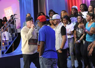 Killin' The Mic - Freestyle Friday competition: John Sisco goes in on Showtime SP at 106 &amp; Park, June 8, 2012. (Photo: John Ricard / BET)