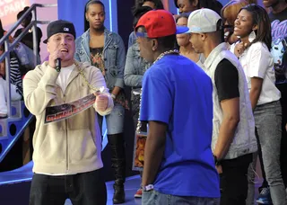 Spittin' - Freestyle Friday ccompetition: John Sisco goes in on Showtime SP at 106 &amp; Park, June 8, 2012. (Photo: John Ricard / BET)