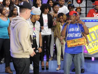 The Battle - Freestyle Friday competition: Showtime SP goes in on John Sisco at 106 &amp; Park, June 8, 2012. (Photo: John Ricard / BET)