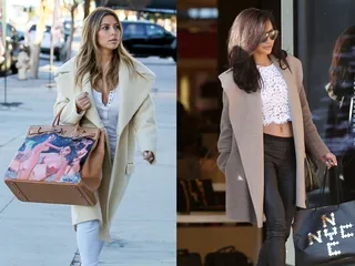 Lovely Layers - Both ladies love a luxe wool coat teamed with sharp skinnies. Kim dresses hers up with a custom Hermès handbag while Naya flashes a little skin in a lace crop top.  (Photos: WENN.com; Survivor/PacificCoastNews)