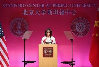 FLOTUS Gives a Speech - The first lady also delivered a speech on freedom of expression and religion while visiting the Stanford Center at Peking University. (Photo: Feng Li/Getty Images)