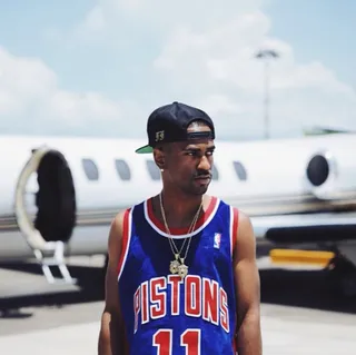 Big Sean, @bigsean - Climbing his way up the charts with Ariana Grande, Big Sean made sure to remind you where he's from with his Pistons jersey and who his home team is (G.O.O.D. Music) with his caption. Salute!(Photo: Big Sean via Instagram)