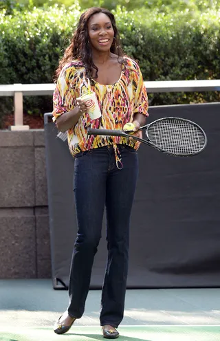 The Ace - Venus Williams plays tennis on 'FOX &amp; Friends' outside the network studios in Manhattan.(Photo: Doug Meszler / Splash News)