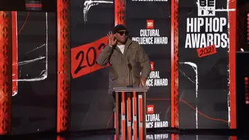 LL Cool J on stage giving a speech at last year's BET Hip Hop Awards 2021.