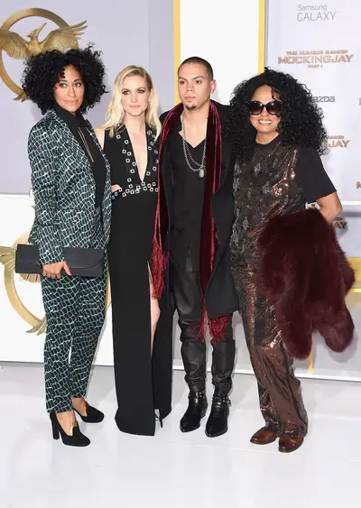 Family Love - Tracee Ellis Ross, little brother Evan Ross and his wife, singer Ashlee Simpson, and mom, the real boss, Ms. Diana Ross, attend the L.A. premiere of The Hunger Games: Mockingjay – Part 1. Evan has a featured role in the film.(Photo: Jason Merritt/Getty Images)