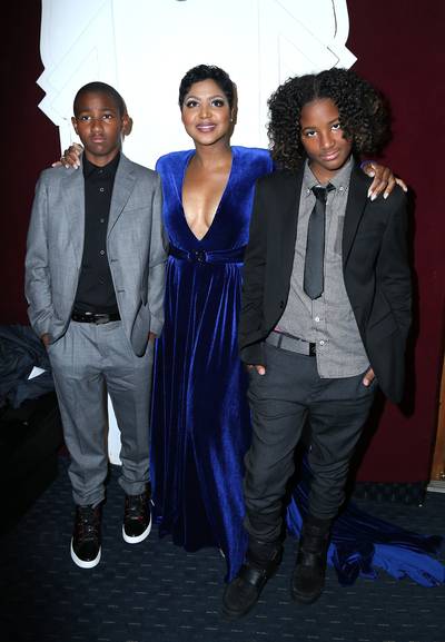 Mama T - Toni Braxton poses with her growing sons, Denim and Diesel, at the 24th Annual NAACP Theater Awards at the Saban Theatre in Los Angeles.(Photo: London Entertainment/Splash News)