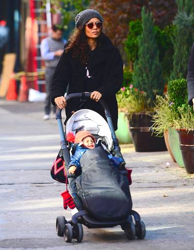 A Walk With Mommy - Thandie Newton&nbsp;takes a casual stroll with her son, Booker, on chilly day in the Tribeca neighborhood of NYC.(Photo: 247PapsTV / Splash News)