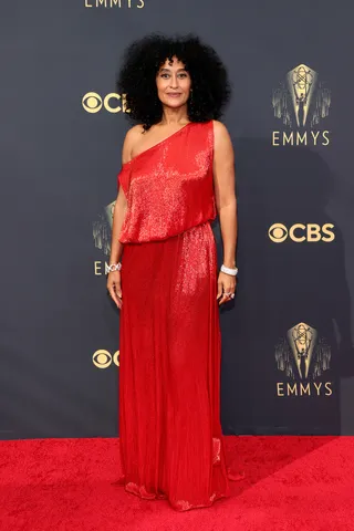 Tracee Ellis Ross - Tracee sparkles and shines in a red sequin gown. (Photo by Rich Fury/Getty Images)