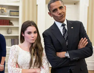 Tough Stuff - U.S. Olympian McKayla Maroney may be the queen of the &quot;not impressed&quot; expression, but President Obama gave her a run for her money when she visited the Oval Office last week and he joined her in the infamous pose.&nbsp;(Photo: White House)