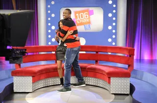 Luv Ya - Dwyane Wade receives an energetic greeting from Rocsi at 106 &amp; Park, September 6, 2012. (Photo: John Ricard / BET).