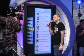 Tell Me - DJ Prostyle checks audience response to the Twitter topic #StopIt at 106 &amp; Park, September 7, 2012. (Photo: John Ricard / BET).