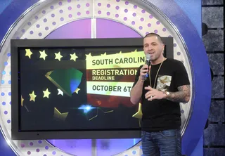 Guess What - DJ Prostyle reminds everyone that the last day to register to vote in South Carolina is October 6 at 106 &amp; Park, September 7, 2012. (Photo: John Ricard / BET).