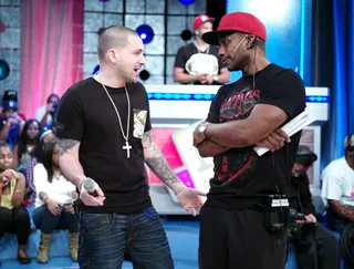 Just Like That - DJ Prostyle chats with stage manager Chris Gilmore at 106 &amp; Park, September 7, 2012. (Photo: John Ricard / BET).