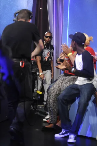 Come On Out - B.o.B. enters the set at 106 &amp; Park, September 5, 2012. (Photo: John Ricard / BET).