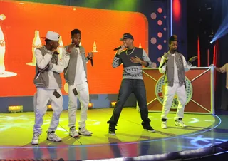 Here we go - B.o.B sound check with Da Pretty Boyz, winners of the Coca-Cola MVP W.O.W. competition at BET's 106 &amp; Park, September 5, 2012. (Photo: John Ricard / BET).