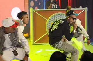 B.o.B. Shares the Stage - B.o.B performs with Da Pretty Boyz, winners of the Coca-Cola MVP W.O.W. competition, at BET's 106 &amp; Park,&nbsp;Sept. 5.(Photo: John Ricard/BET)