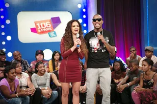 Bobby Ray is Back - B.O.B. and Rocsi Diaz on set at 106 &amp; Park, September 5, 2012. (Photo: John Ricard / BET).