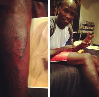 Chad Johnson - We suppose Chad Johnson's decision to have his estranged wife Evelyn Lozada's face tattooed on his leg after their domestic violence incident was a bid to win her back, but it clearly didn't work. When asked before his divorce was finalized if he regretted the ink, Ocho replied &quot;f*** no,&quot; but we gotta wonder if he's changed his mind now that the former couple have legally gone their separate ways.   (Photo: Ochocinco/Twitter)&nbsp;
